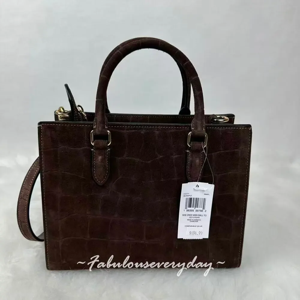 Coach Maggie Small Tote Bag Xbody CCC71 Crocodile-embossed Suede/Gold/Maple NWT